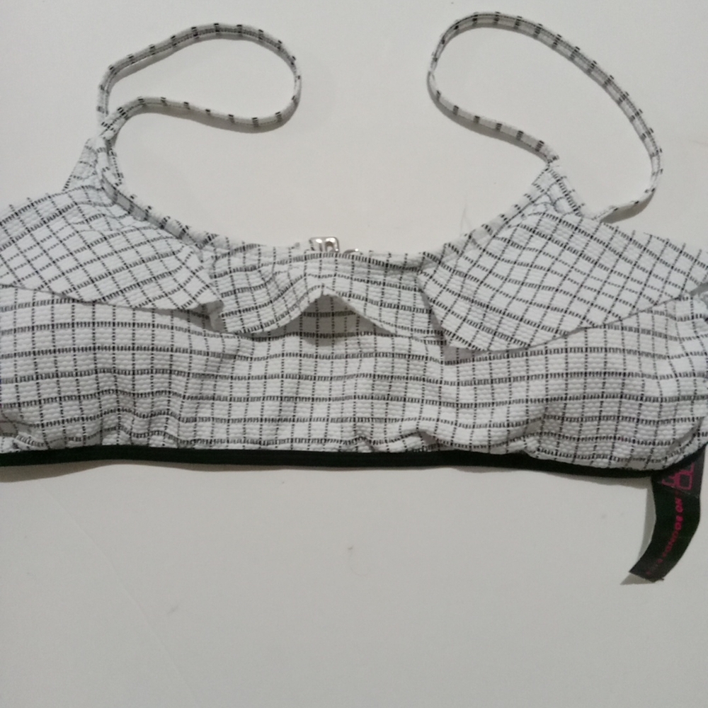 Chic Black and White Plaid Bikini Top Size XL